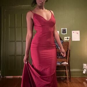 Red backless formal dress